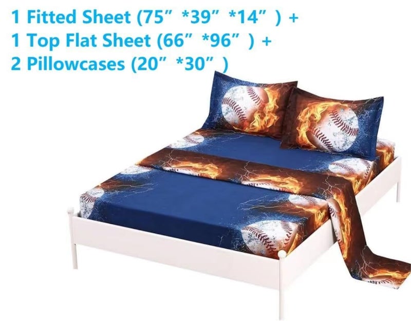 SDIII 4PCS Baseball Sheets Twin Set, Soft Microfiber Deep Pocket Sports Sheets Twin for Boys Girls Kids Teens and Baseball Lovers All Season - Image 2